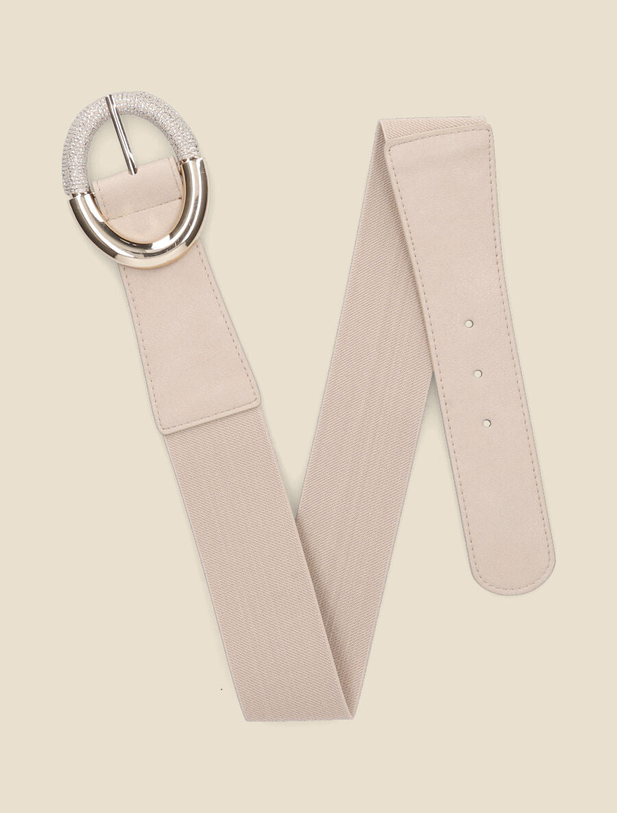 Ceinture élastiquée unie à boucle irisée - Taupe - 1