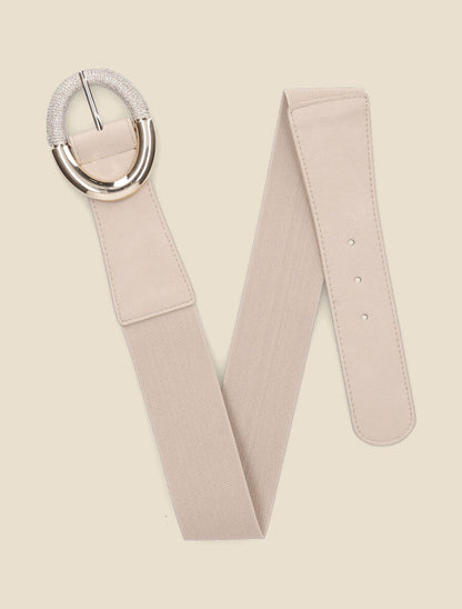 Ceinture élastiquée unie à boucle irisée - Taupe - 1