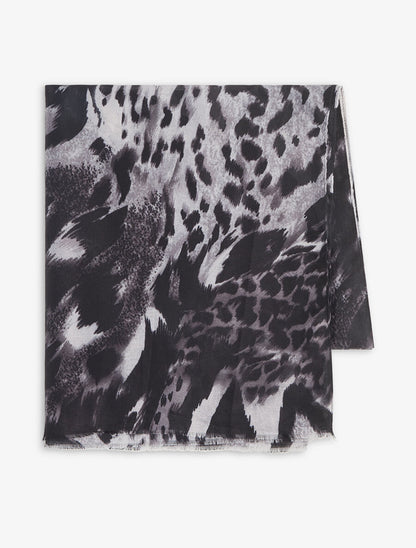 Foulard à bords éffilochés imprimé animal - Noir - 2