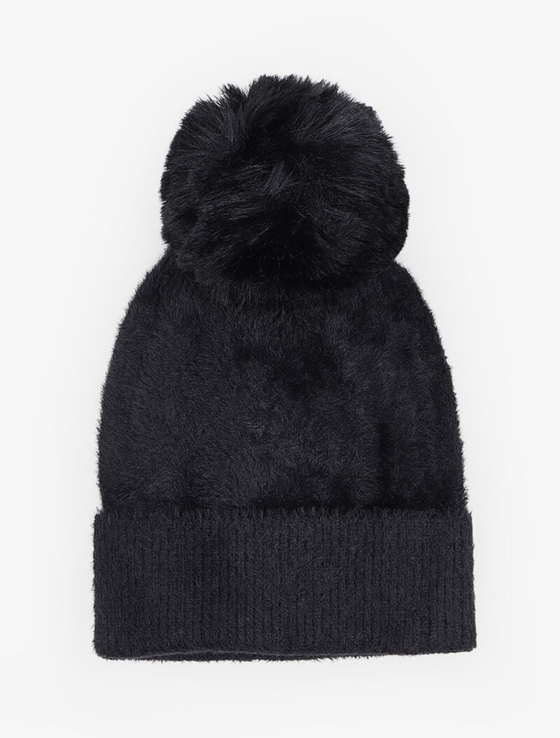 Bonnet uni en maille duveteuse - Noir - 3