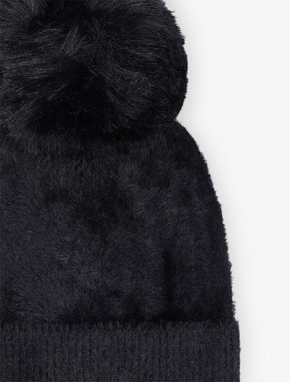 Bonnet uni en maille duveteuse - Noir - 2
