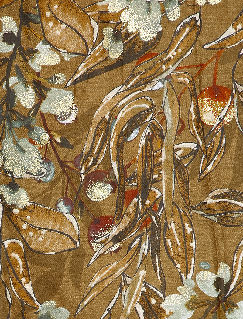 Foulard à imprimé feuillages et détails irisés - Marron - 2