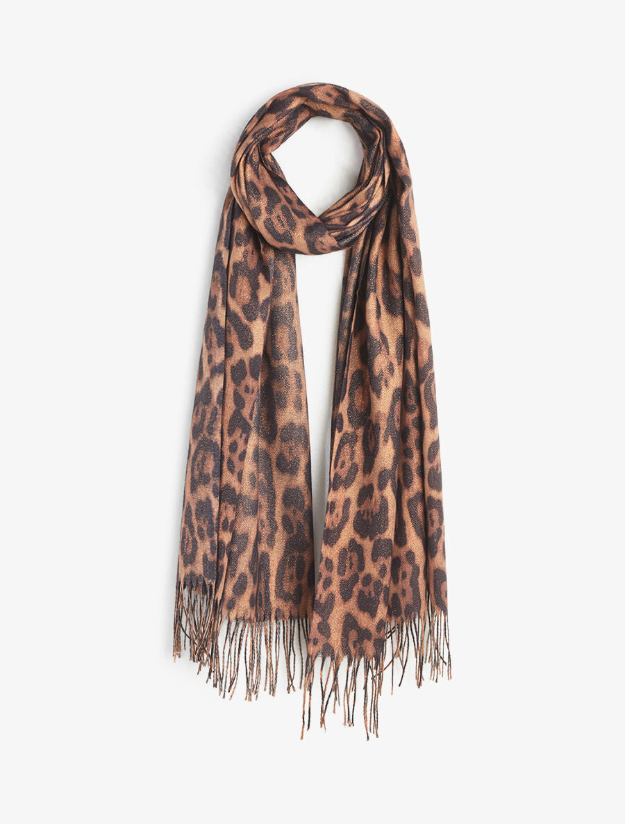Foulard à imprimé léopard irisé - Camel - 1