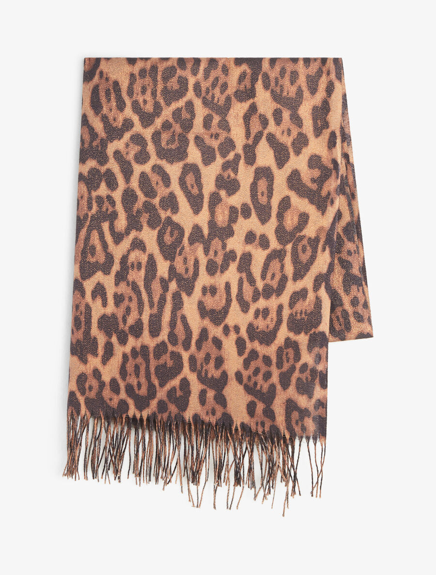 Foulard à imprimé léopard irisé - Camel - 2