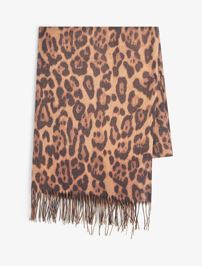 Foulard à imprimé léopard irisé - Camel - 2
