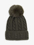 Bonnet en maille tressée à pompon - Kaki - 1