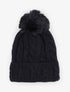 Bonnet en maille tressée à pompon - Noir - 3