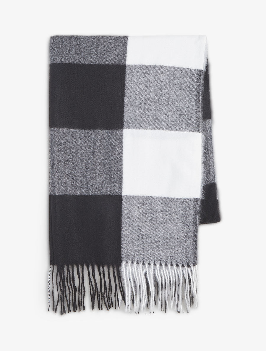Echarpe à carreaux et bords à franges - Noir - 2