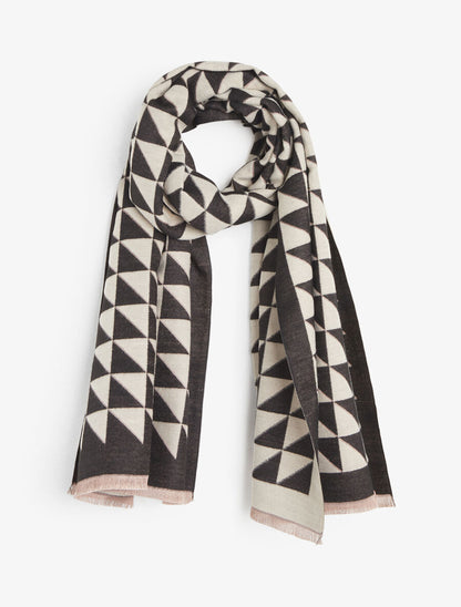 Foulard épais imprimé triangles bicolore - Noir - 4