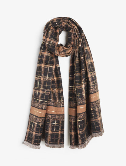 Foulard épais irisé imprimé carreaux stylisés - Camel - 1
