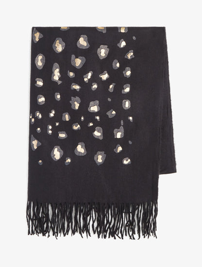 Foulard épais imprimé léopard irisé - Noir - 2