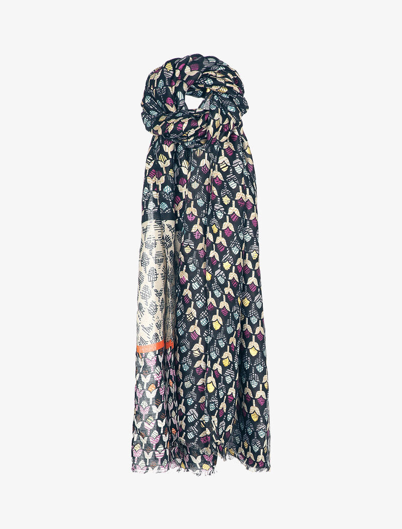 Foulard à imprimé tulipes graphiques irisées - Noir - 1