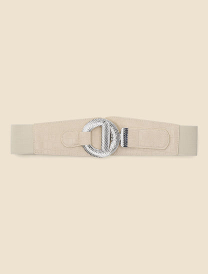 Ceinture croco à boucle gravée - Beige - 2