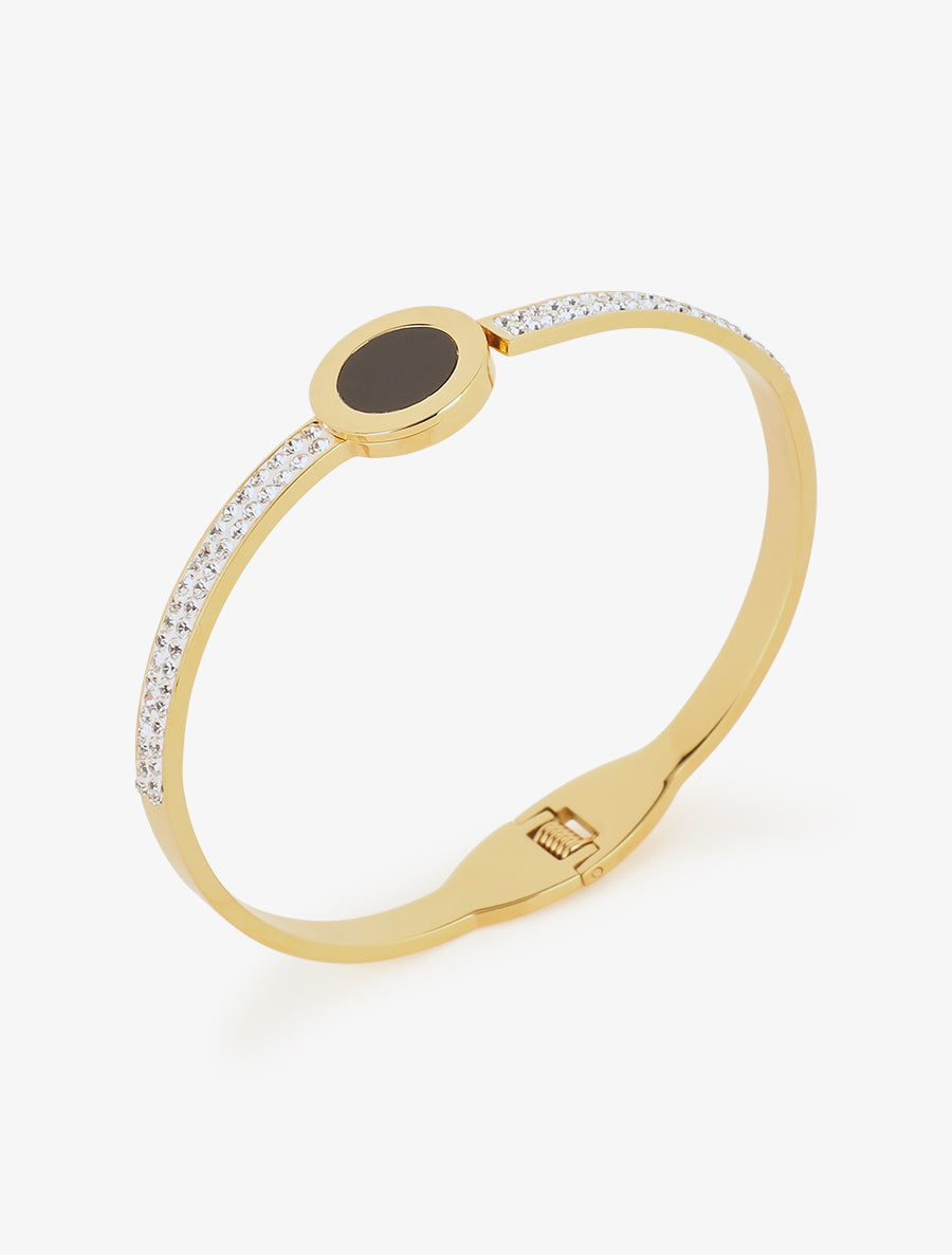 Jonc à strass et médaille style cadran - Or - 2