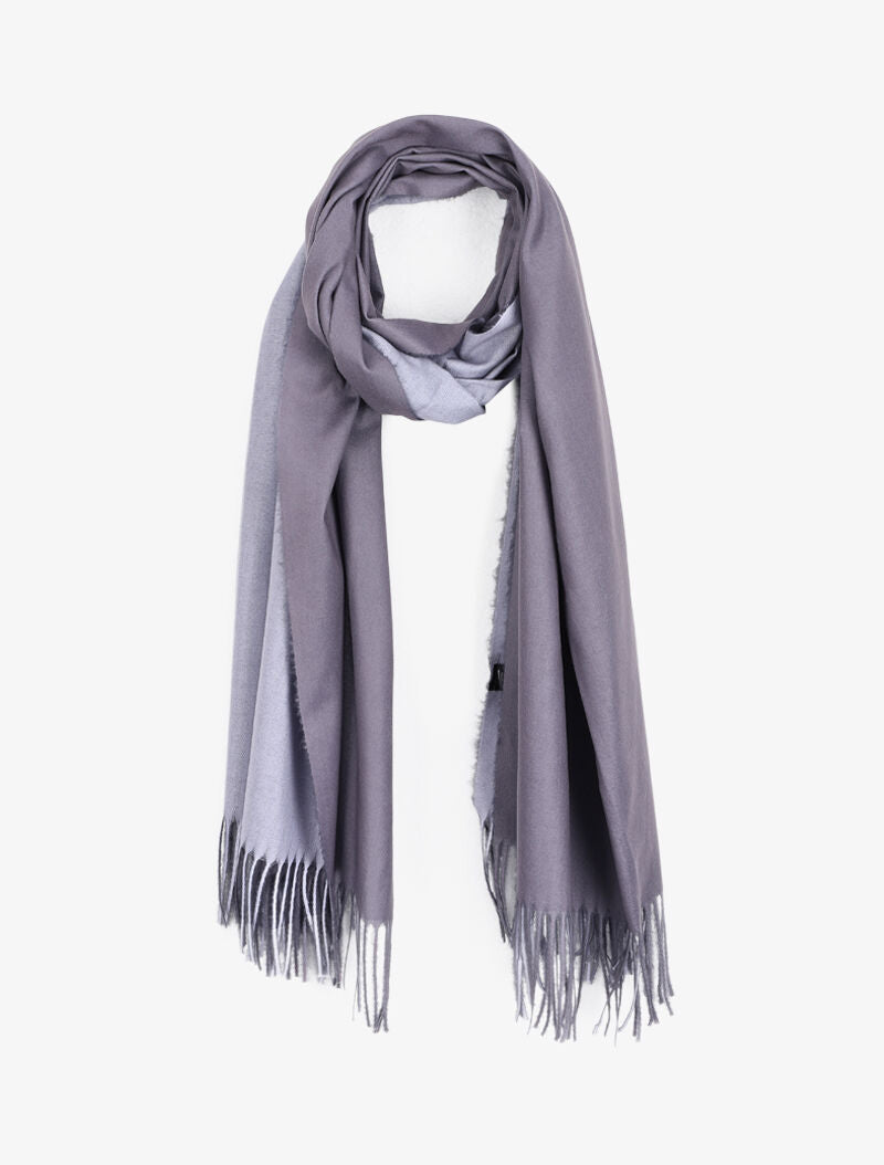 Echarpe bicolore à franges - Gris - 1