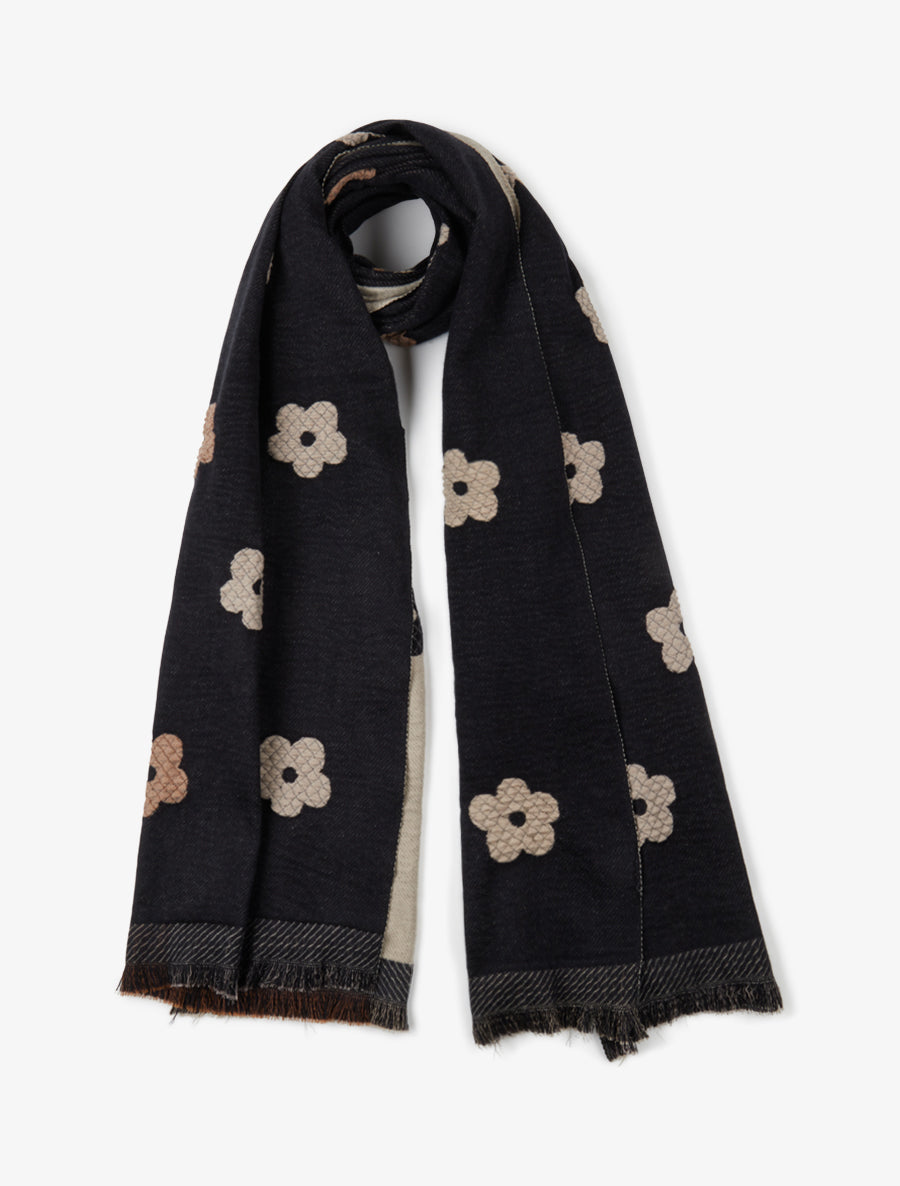 Echarpe à motif fleurs - Noir - 1