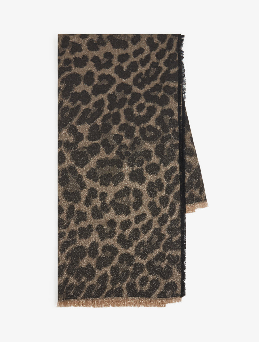 Foulard imprimé léopard irisé à bords effilochés - Noir - 2