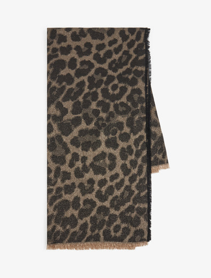 Foulard imprimé léopard irisé à bords effilochés - Noir - 2