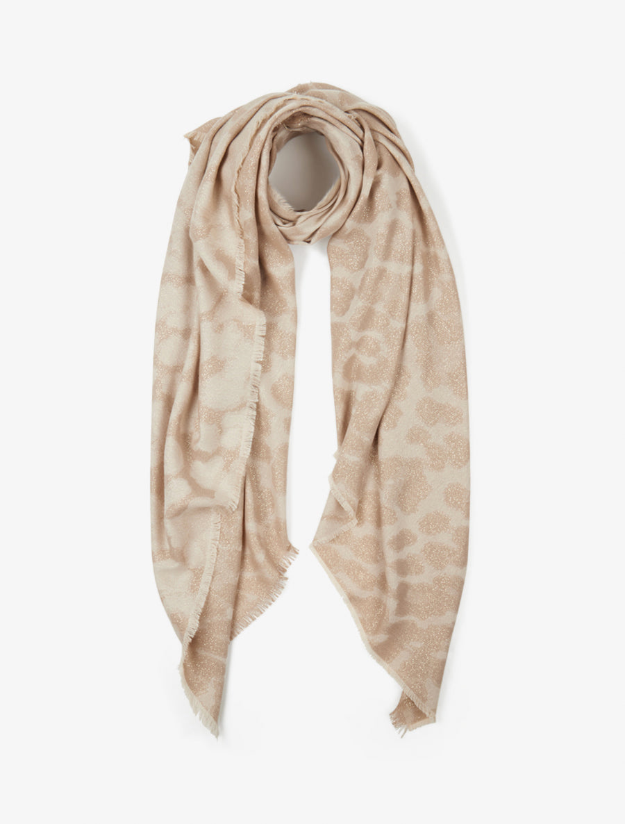 Foulard imprimé léopard irisé à bords effilochés - Beige - 1