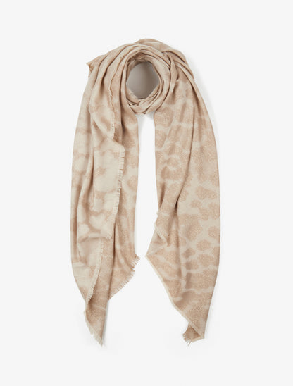 Foulard imprimé léopard irisé à bords effilochés - Beige - 1