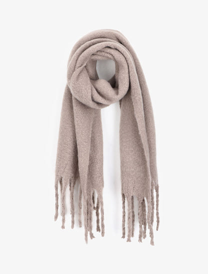 Echarpe duveteuse à franges - Beige - 1