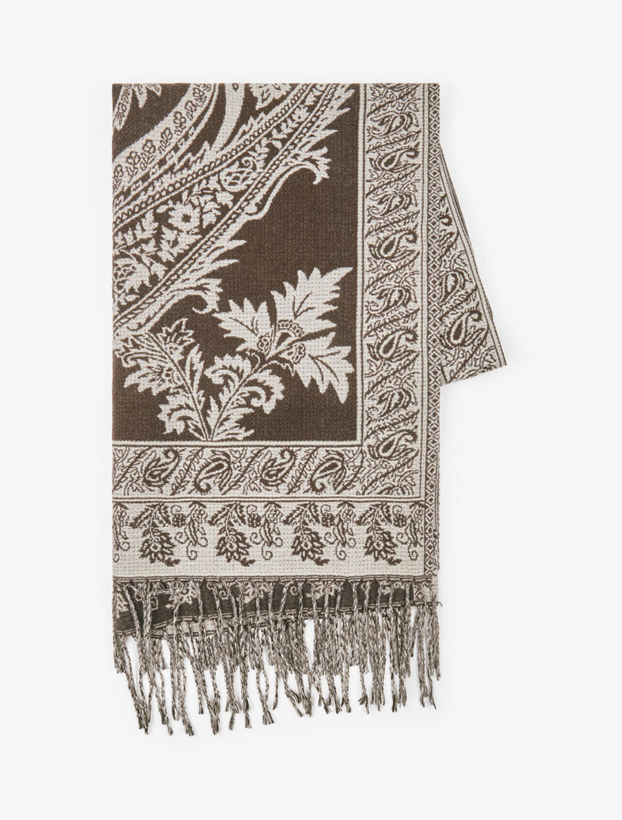 Foulard imprimé cachemire à frange - Marron - 2