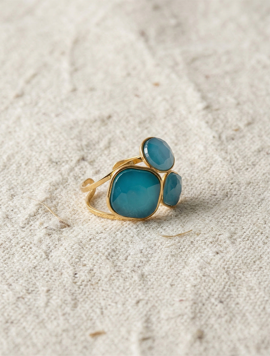 Bague ornée de trois pierres - Turquoise - 1
