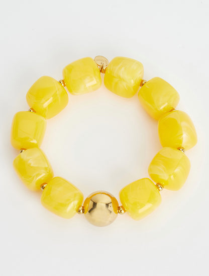 Bracelet à perles en résine et métal - Jaune - 2