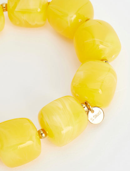 Bracelet à perles en résine et métal - Jaune - 3