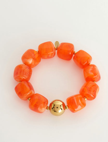 Bracelet à perles en résine et métal - Orange - 2