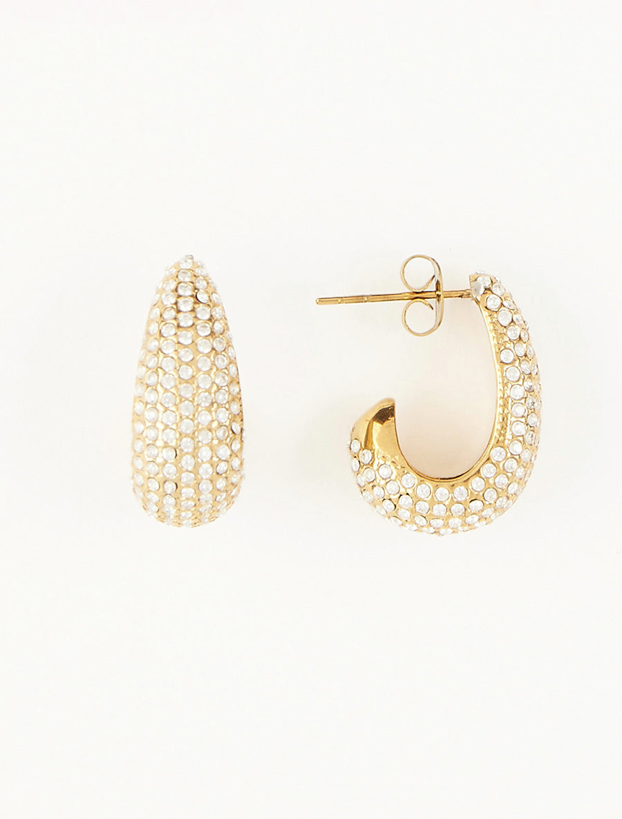 Mini créoles alongées à strass - Or - 2