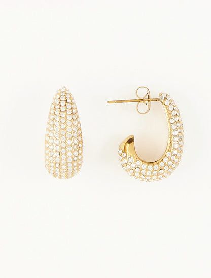 Mini créoles alongées à strass - Or - 2