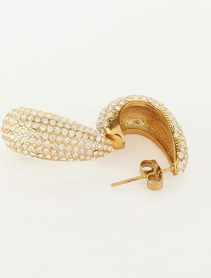 Mini créoles alongées à strass - Or - 3