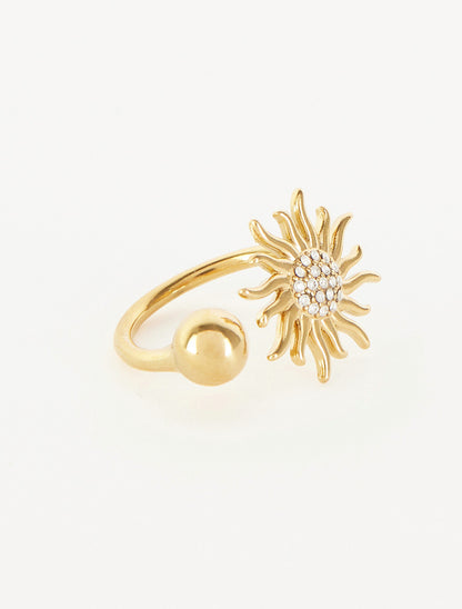 Bague ajustable motif soleil strassé - Or - 2