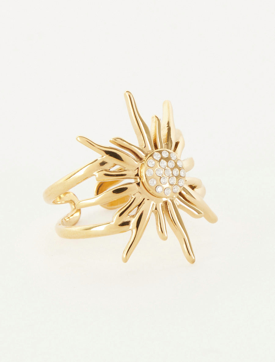 Bague à motif soleil ornée de zircons - Or - 2