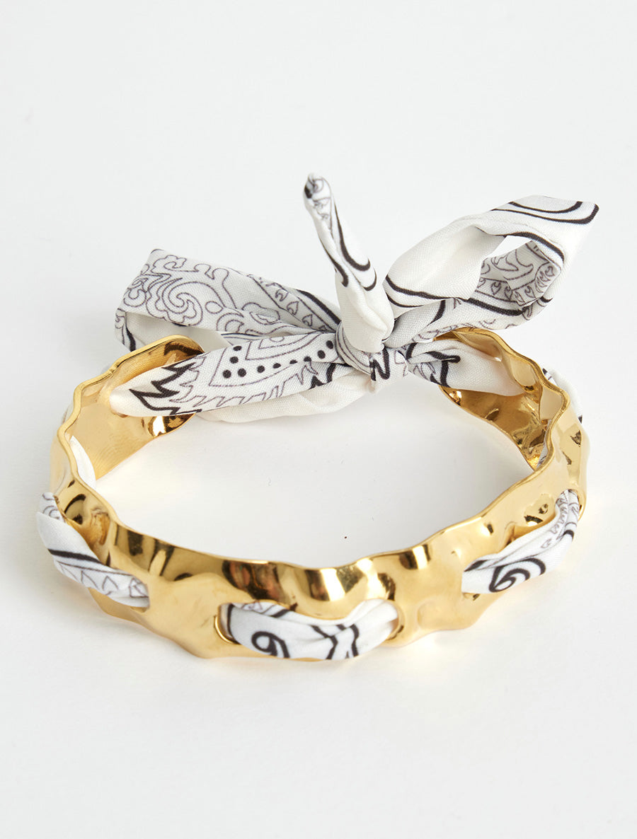 Jonc martelé à lien décoratif style bandana - Écru - 2