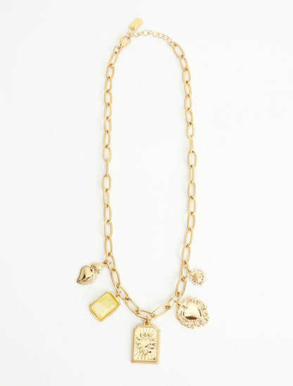 Collier fantaisie à motifs coeur et pierre colorés - Jaune - 2