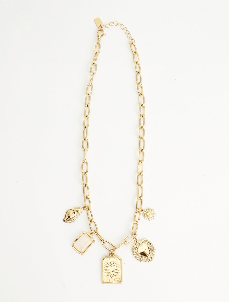 Collier fantaisie à motifs coeur et pierre colorés - Beige - 2
