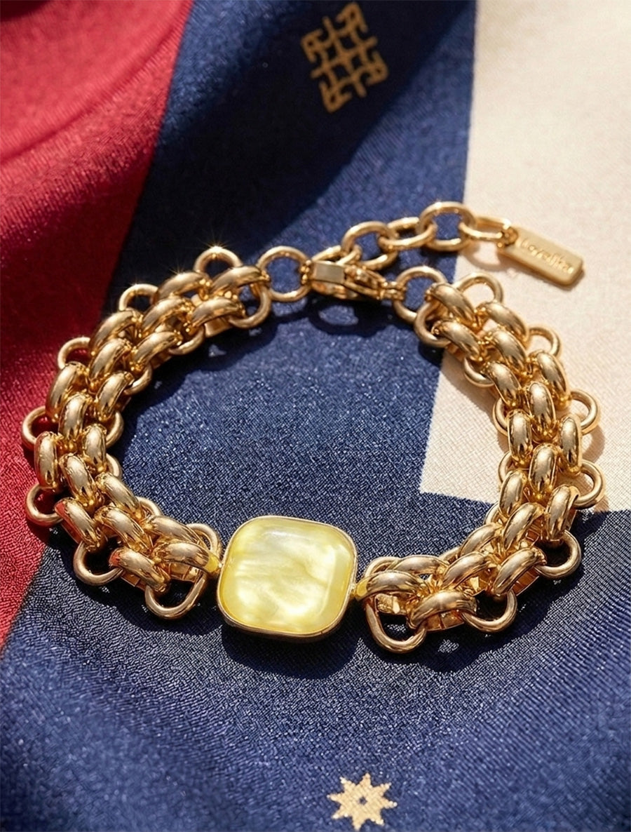 Bracelet en maille fantaisie à empiècement en résine - Jaune - 1