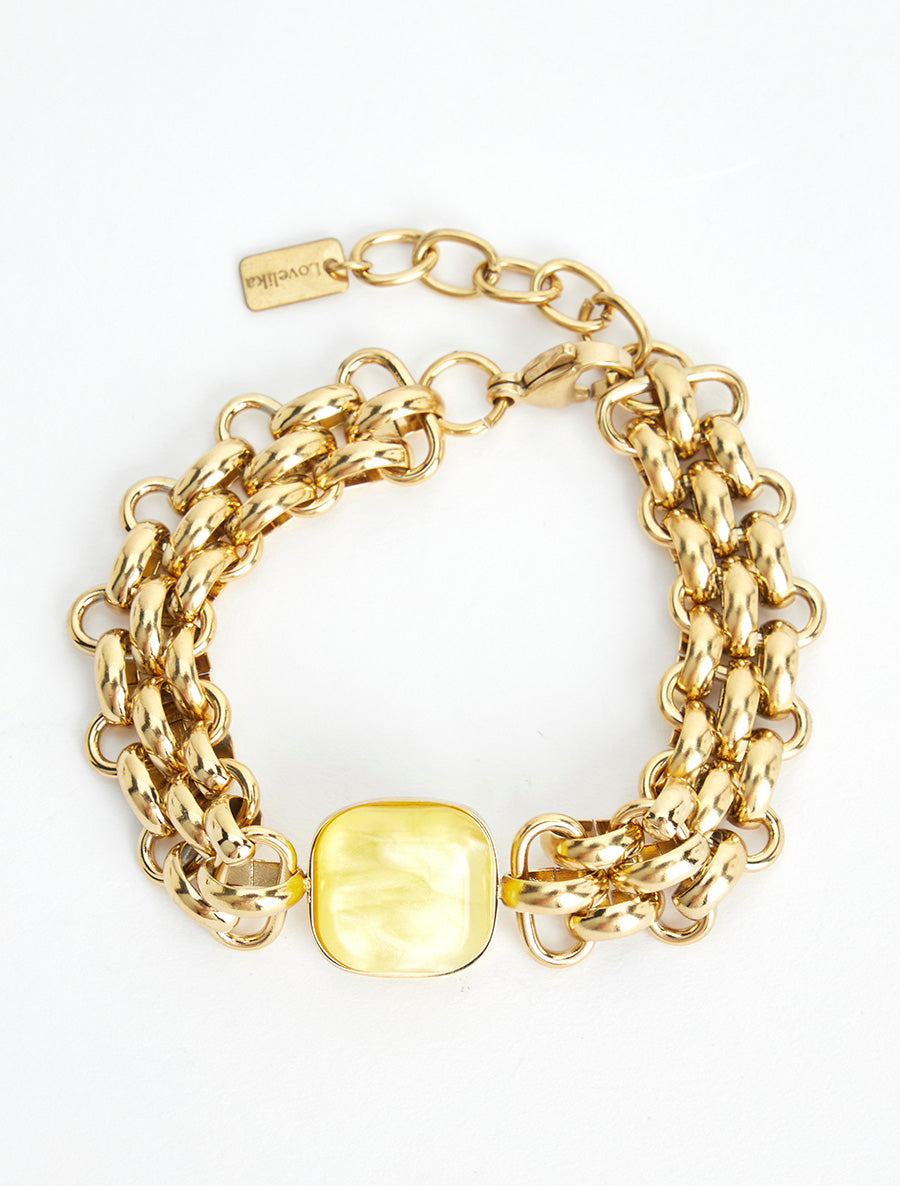 Bracelet en maille fantaisie à empiècement en résine - Jaune - 2