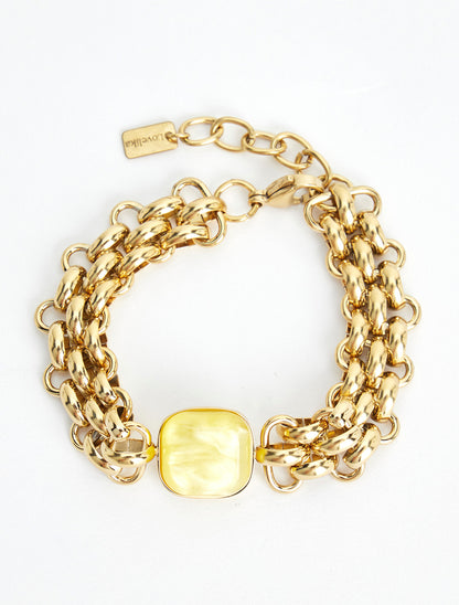 Bracelet en maille fantaisie à empiècement en résine - Jaune - 2
