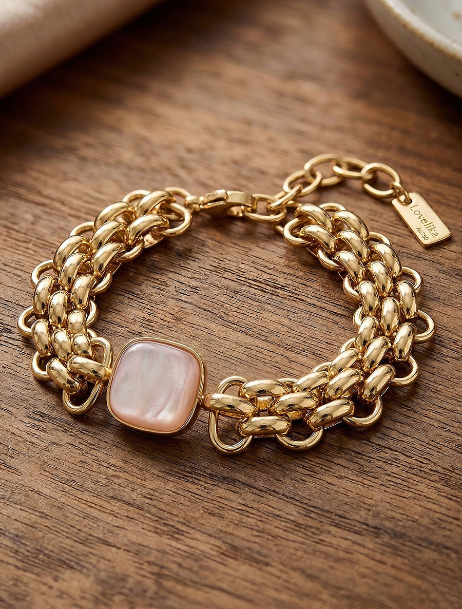 Bracelet en maille fantaisie à empiècement en résine - Rose - 1