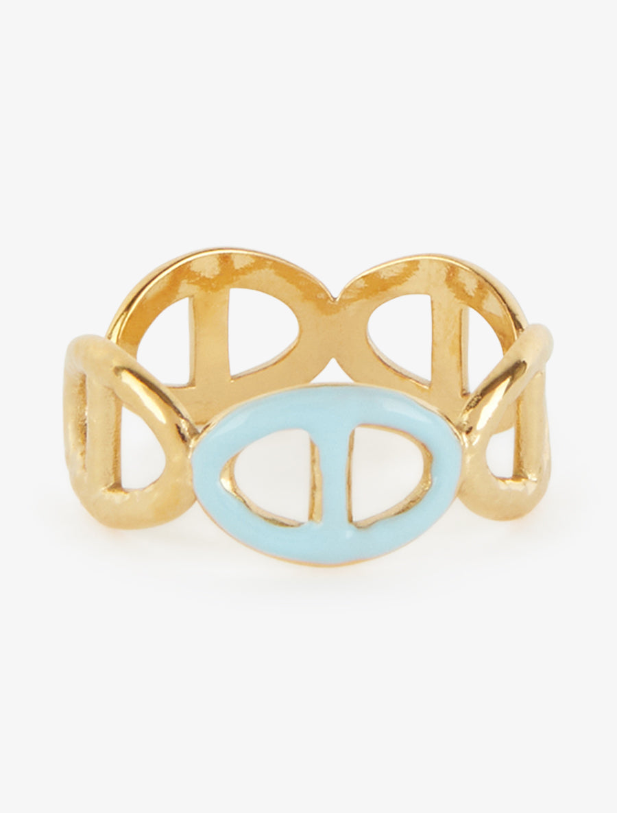 Bague ajustable style maillons marin - Or/bleu - 2