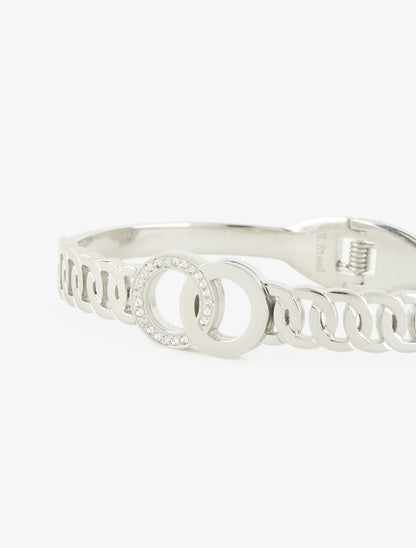 Jonc à cercles entrelacés et zircons blancs - Argent - 3
