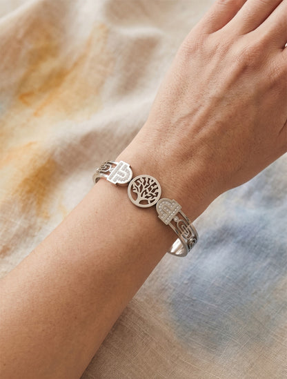 Jonc arbre de vie et zircons blancs - Argent - 1