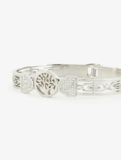 Jonc arbre de vie et zircons blancs - Argent - 3