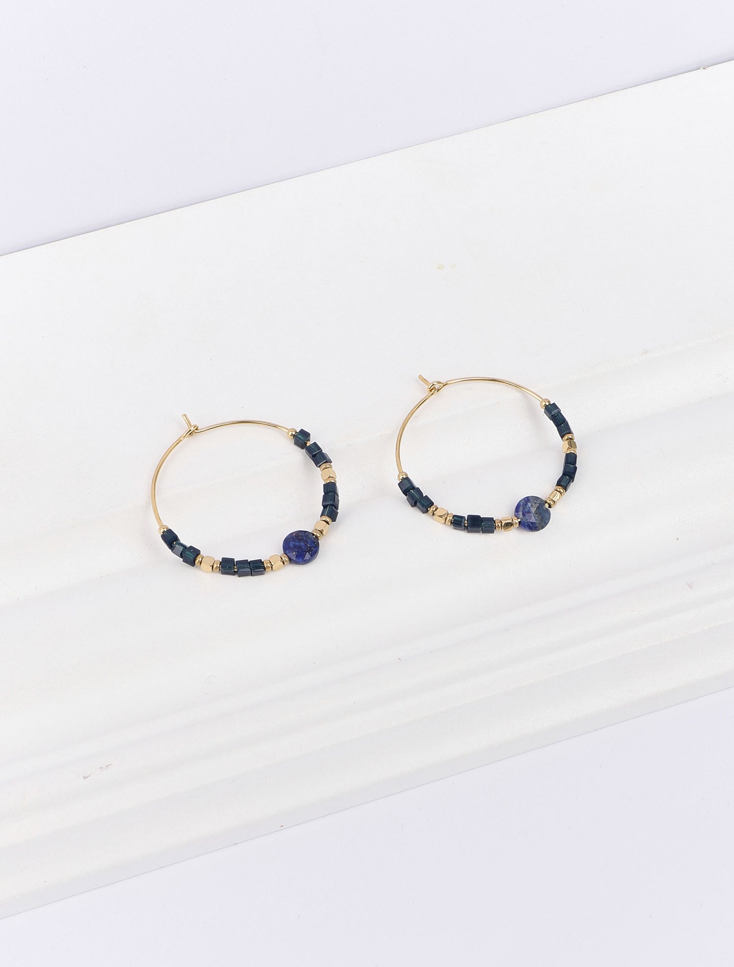Créoles à perles - Bleu/or - 3