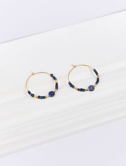 Créoles à perles - Bleu/or - 3