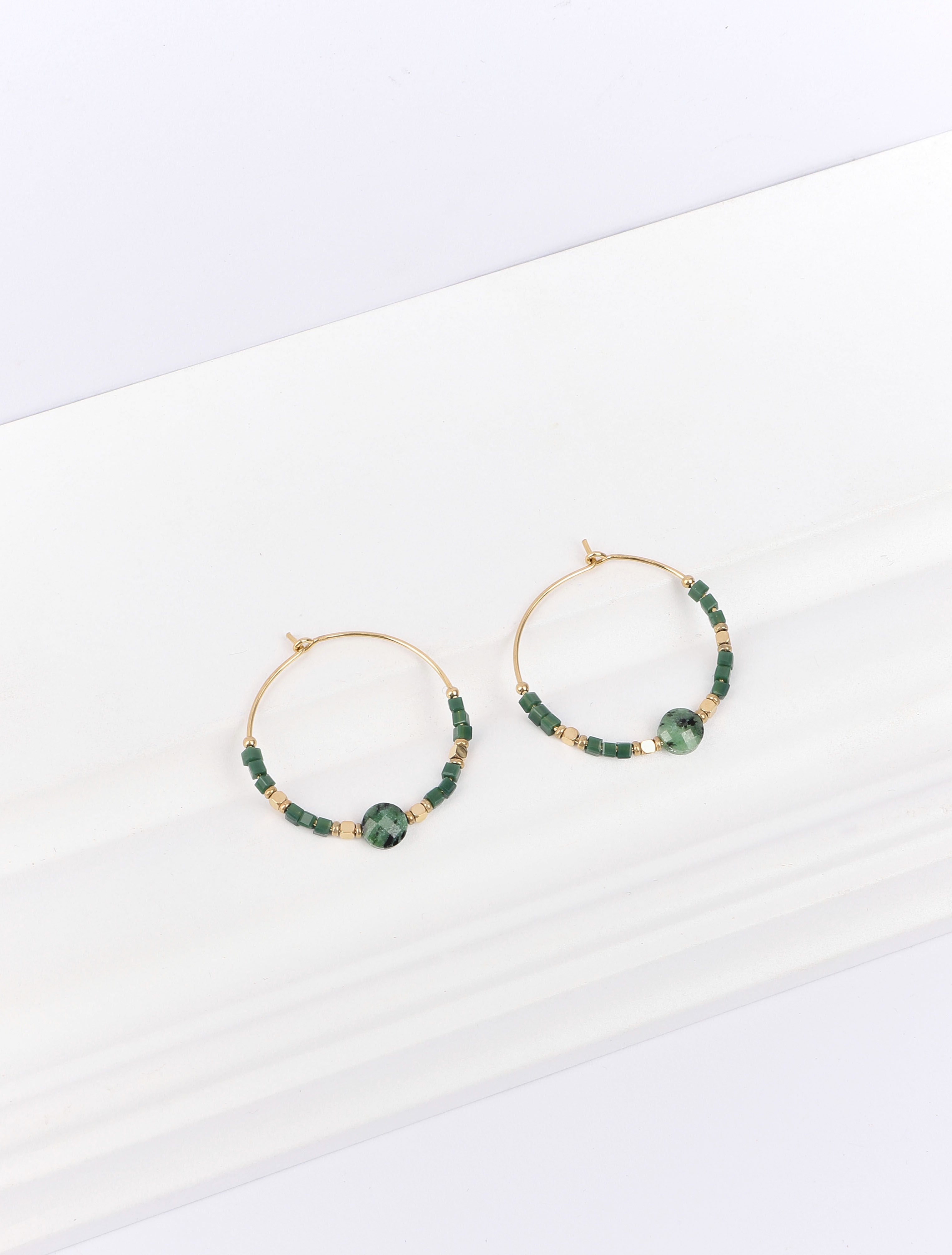 Créoles à perles - Vert/or - 1