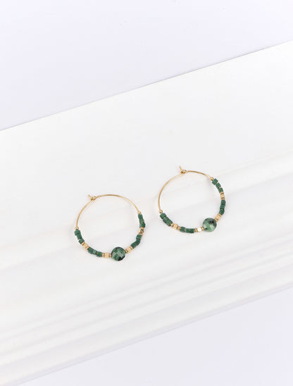 Créoles à perles - Vert/or - 1